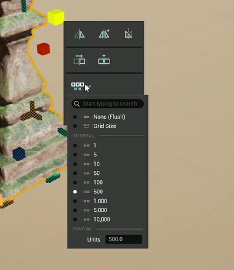 Array Spacing choices opened from the icon-only menu